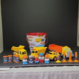 Fisher Price Truck/shovel, 3 Vehicles, People Accessories And Tin Bucket